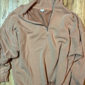 Aerie Brown Half-Zip Terry Sweater
